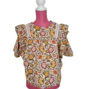 DRA for Anthropology Botanical Ruffles Blouse Bohemian Cottage Core Prairie SM